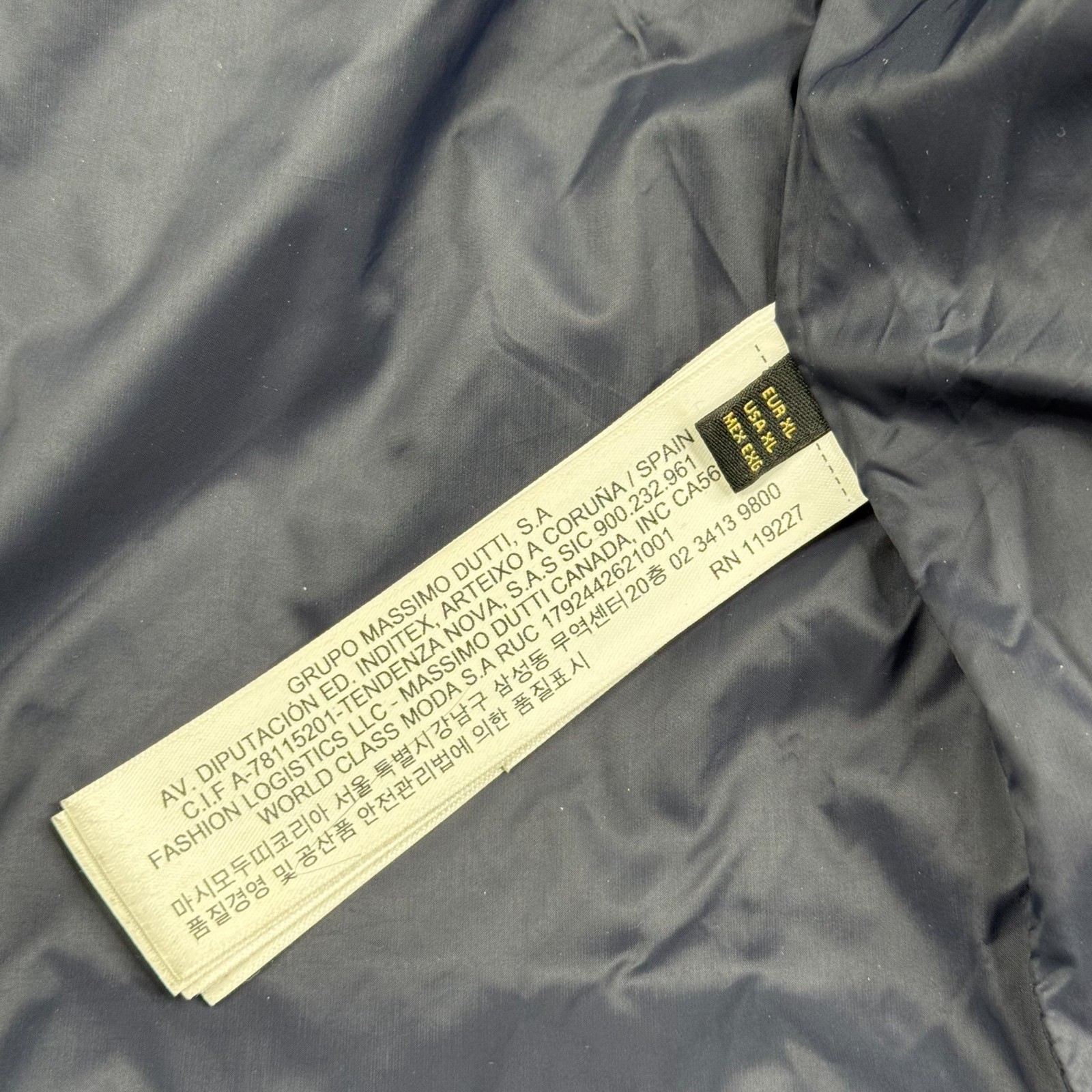 Massimo Dutti Mens Navy Blue Down Feather Fur Trim Hooded Parka Jacket Size XL thumbnail 12