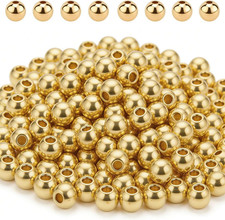400Pcs 3Mm 14K Gold Beads round Gold Plated Beads for Jewelry Making Brass