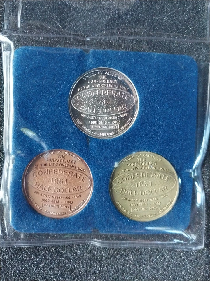 2002 Patrick Mint Confederate Half Dollar Restrike 3-Coin Set - Image 2 of 4