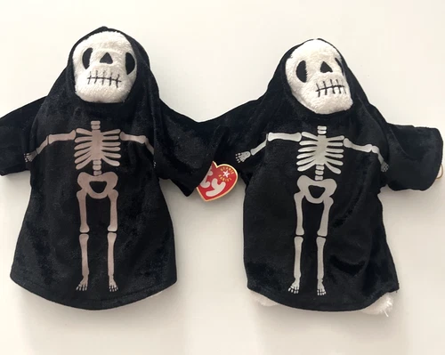 TY Beanie Babies Creepers Skeleton Halloween Plush with Tags Set of TWO Vtg 2000