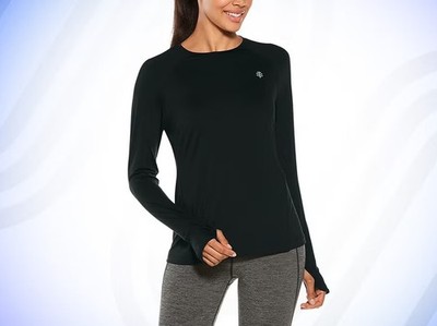 Coolibar Shirt Women s Small Devi Long Sleeve Fitness T-Shirt Black UPF 50
