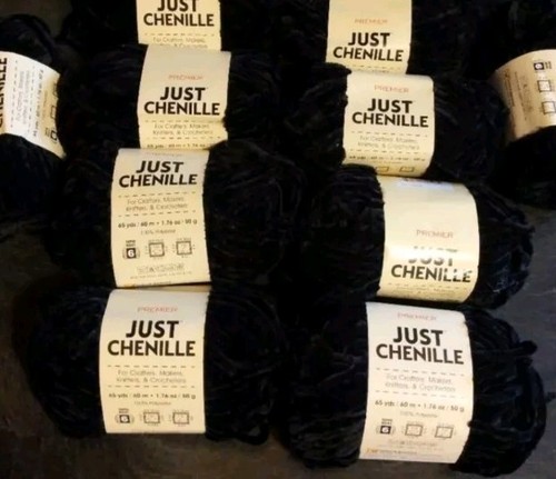6 Skeins Premier Just Chenille Chunky Yarn ,BLACK color