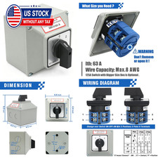 63A 660V 2 Pole Rotary Changeover Switch with Outer Box, 3 Position ON-Off-ON