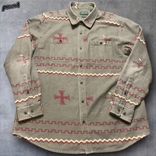 Orvis Shirt Mens XL Green Classic Fit Southwest Aztec Flannel Western Button