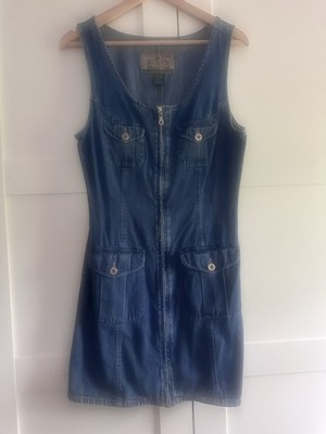 Sexy Vintage 90's EXP Express Denim Y2K Mini Dress Size Medium Full Zip Up Front