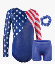BAOHULU Girls Gymnastics USA Leotard Glitter with Matching Shorts, Size 10