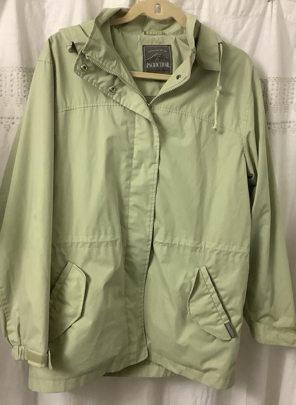 Green Rain Coat Zip/Snap Pockets Hood S