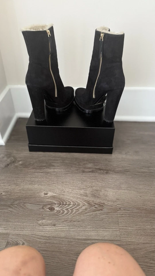 NUEVO ALICE + OLIVIA Botín Plataforma Holden Cuero Negro Piel de Oveja Para Mujer Talla 10 Foto 3 de 4