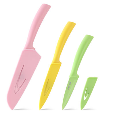 Hecef  Kitchen Knife Set of3 Stainless Steel Colour Coded Coating Chef Knife Set