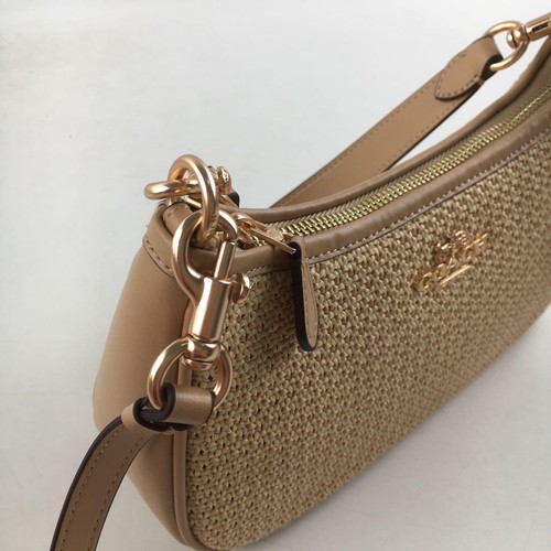 COACH Teri 2way Shoulder Bag Crossbody Straw/Leather Latte CR350 New Outlet - Picture 7 of 11