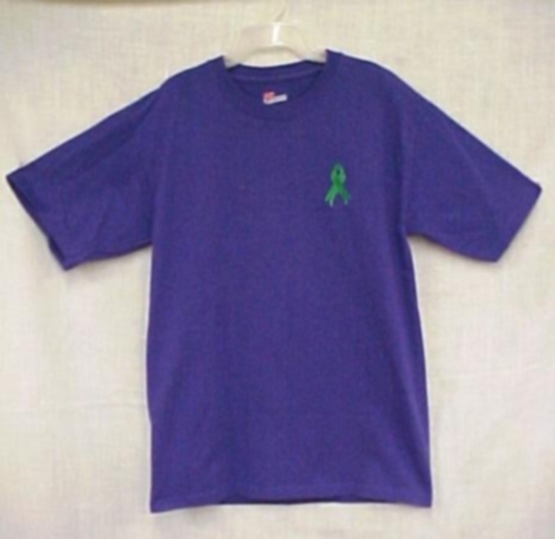 Green Ribbon T-Shirt L Lymphoma Kidney Cancer Awareness Purple S/S Unisex New - Picture 6 of 6