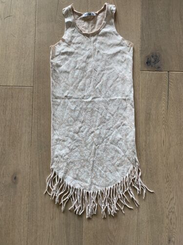 Petitbo Girls Beach Tank Dress Cover Up Fringe Tan Lace Pattern Size 6y - Picture 2 of 3