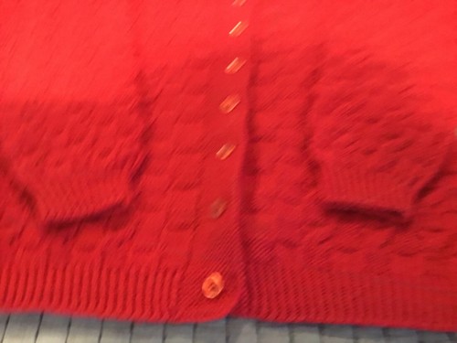 Hand Knit wool cardigan intricate knit pattern button front rich red aprx 10-12 - Picture 11 of 12