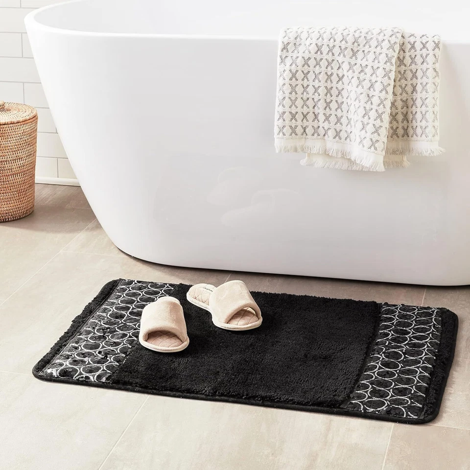 Tapete de banho Sinatra Collection preto moderno glamouroso decoração de banheiro 32X21 polegadas - Imagem 2 de 4