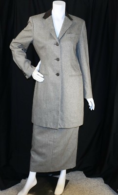 RALPH LAUREN New Gray Solid Country Heritage Women Retro Maxi Skirt Suit Size 8