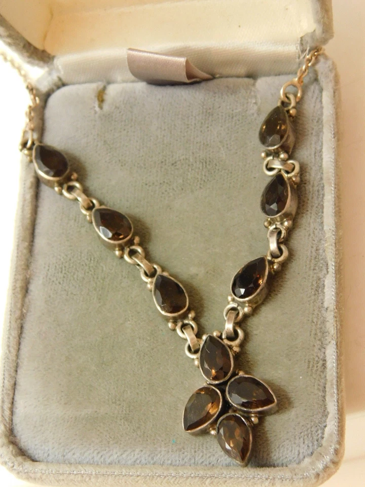 Plata de Ley Marrón Cuarzo Fumé Bisel 16.5" Cadena Collar de Cruz 12e 11 - Imagen 2 de 4