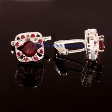 Natural Garnet  Ruby Gemstones with 925 Sterling Silver Cufflinks For Men's 69
