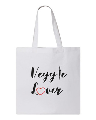 Veggie Lover Tote Bag Vegan Animal Rights Reusable Cotton Grocery Shopping Bag