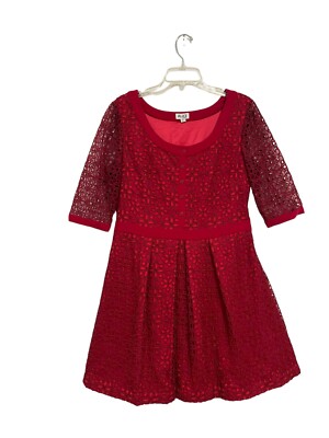 Alice By Temperley Red Dress Embroidered Overlay Round Neck Half Sleeve  Size 12