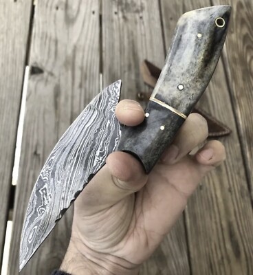 Hunter Skinning V42 Military Damascus steel Dagger Knife survival camel bone