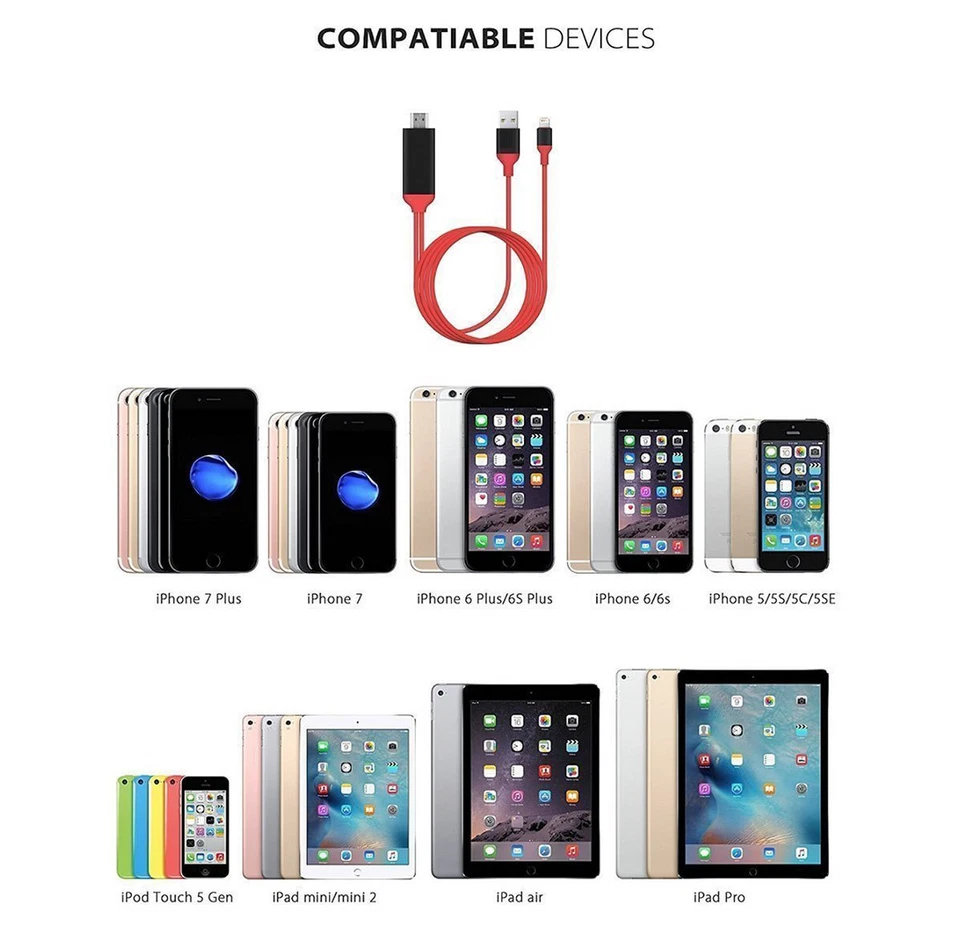 HDMI Mirror Cable Phone to TV HDTV Adapter For iPhone 14 13 12 11 Pro Max XR 678 - Image 3 of 4