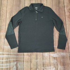 Michael Kors Mens Pullover Black Quarter Zip Collared Elbow Patches Long Sleeve