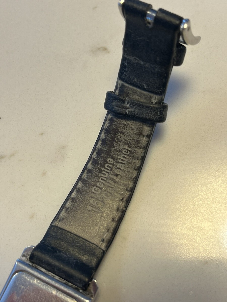 Vintage 1996 Tiffany & Co Black Leather Watch Rectangular Roman