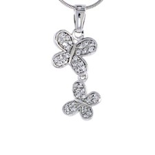 925 Sterling Silver CZ Jeweled Butterflies Pendant 15/16 Inch 24mm Tall