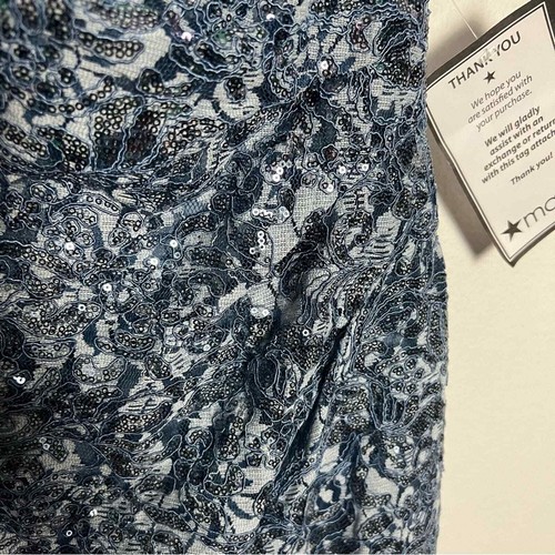NWT Xscape Blue Sequin Lace Textured Gown Maxi Dress Size 8 Petite - Picture 8 of 11