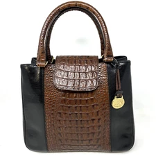BRAHMIN Leather Purse Shoulder Bag Pecan Melbourne Croc Embossed Black Stunning!