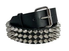 Cone Studded UK77 1/2" Leather Punk Goth 70's Retro Belt 3 Row Thrash Metal