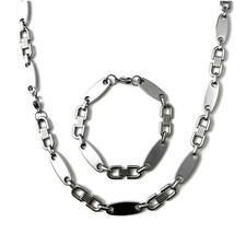 Plattenkette Set Edelstahl 60cm 10,5mm + Armband Platten Kette Halskette Silber