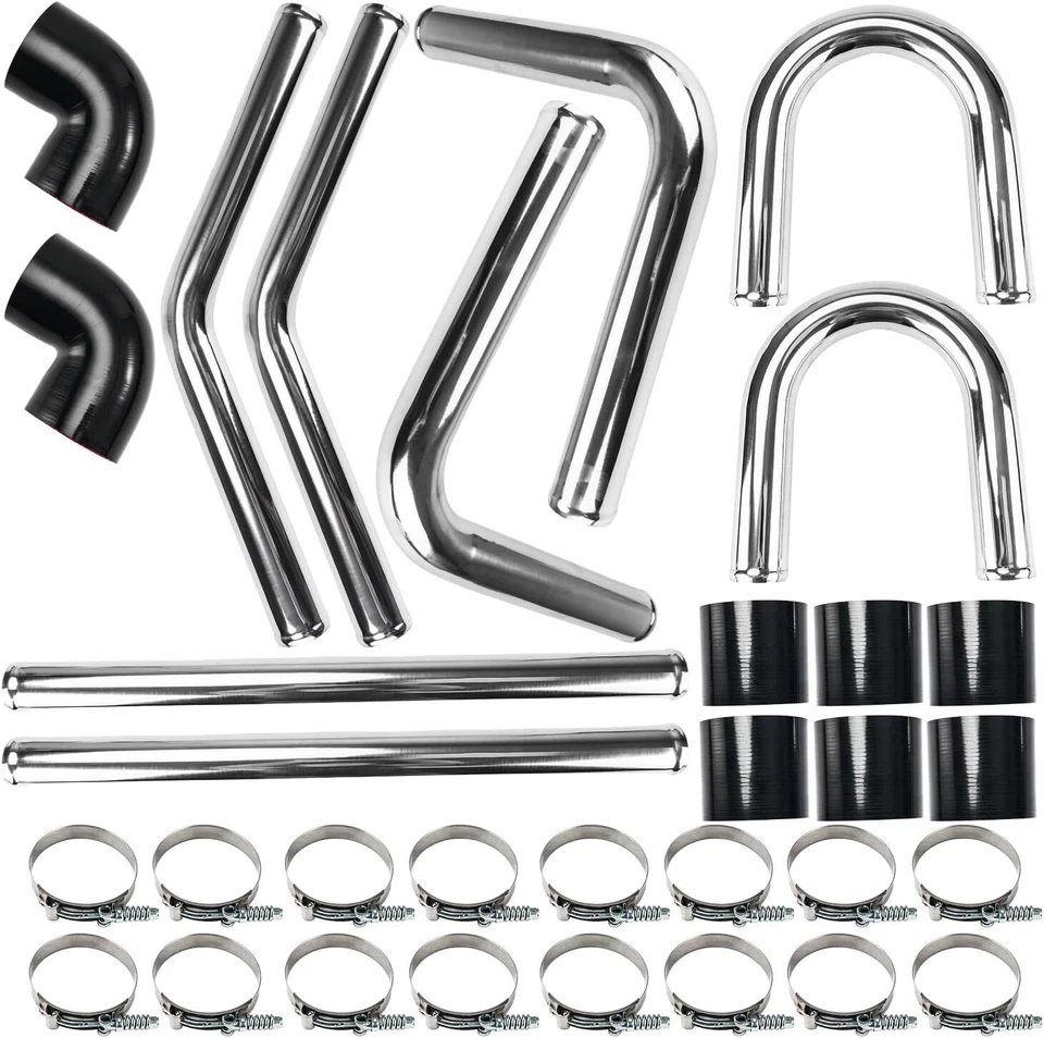 2 inch Universal Turbo Aluminum Intercooler Piping +Silicone Coupler + Clamp Kit - Image 2 of 4