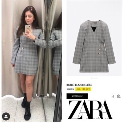 ZARA Plaid Blazer Dress with Jewel Buttons at front 8342/322 ZARA Plaid Blazer Dress with Jewel Buttons at front 8342/322