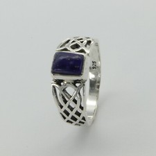 Size 7 - Natural Celtic Square BLUE LAPIS LAZULI Ring - 925 STERLING SILVER 66