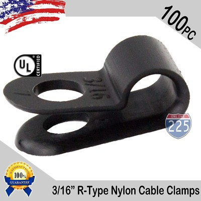 #ad 100 PCS PACK 3 16quot; Inch R Type CABLE CLAMPS NYLON BLACK HOSE WIRE ELECTRICAL UV $10.75