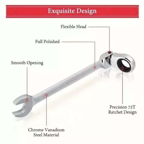 Ratchet Spanner Combination Flexible 180° 6-24mm Different Sizes Tool Wrench Set - Picture 9 of 13