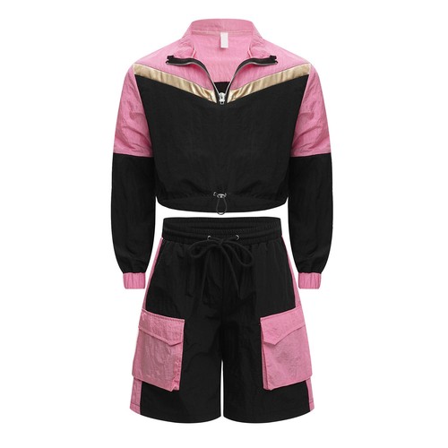 Kids Girls Sweatsuit Play Tracksuit Dance Coat And Shorts Hip Hop Jogging Fun - Picture 22 of 68