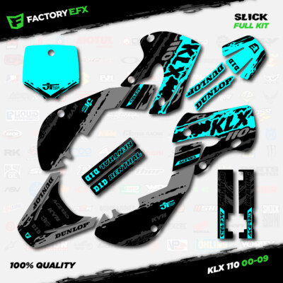 Gray & Cyan Racing Graphics Sticker Kit fit Kawasaki KLX110 00-09 Decal