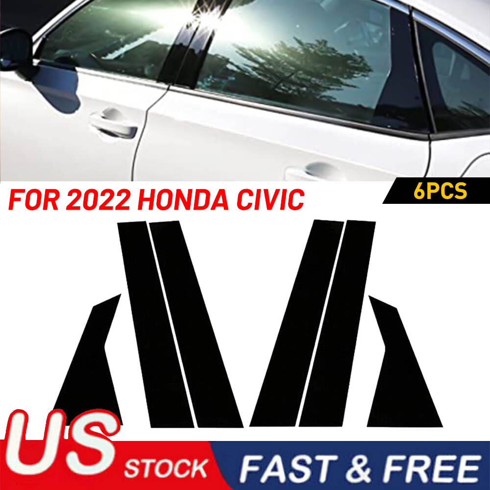 NEW 6Pcs Black Window BC Pillar Posts Trim Cover For Honda Civic sedan 11th 2022