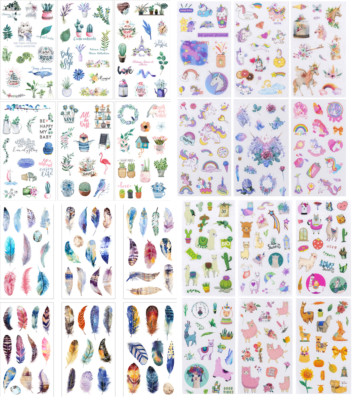 6 Sheets Washi Journal Planner Paper Feather Unicorn Cactus Sticker Scrapbook