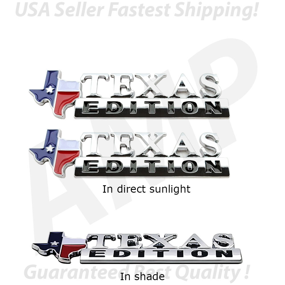 2 Piezas 3D Texas Edition Emblema Plateado Negro Para Chevy Silverado Sierra Universal Decal