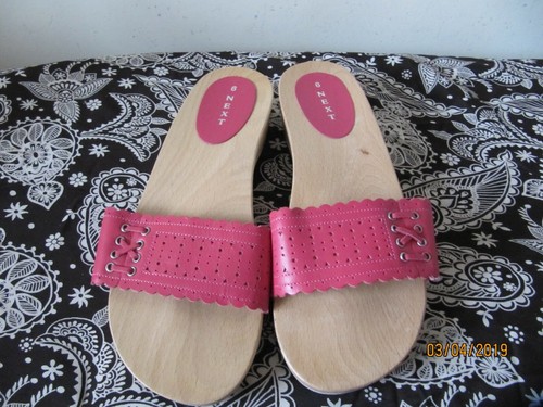 Next shoes UK 6 Pink Mules sandal pink leather wooden sole New without box  | eBay