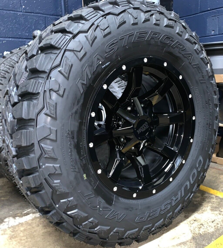 5) 17x9 Moto Metal MO970 Black Wheels Rims 33" MT Tires 5x5 Jeep Wrangler JK JL - Picture 2 of 3