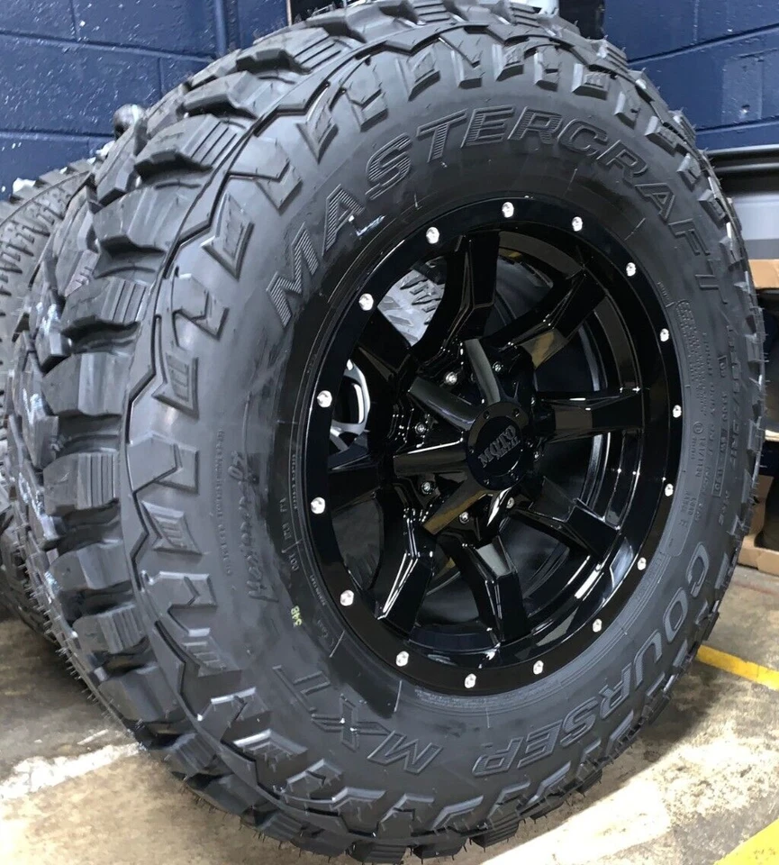 17x9 Moto Metal MO970 Black Wheels 33" MT MXT Tires 6x5.5 Chevy Silverado 1500 - Image 2 of 3