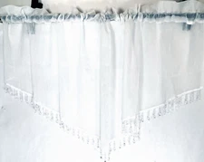 Curtain Valance White Beaded 50" wide 24" Long Good Condition