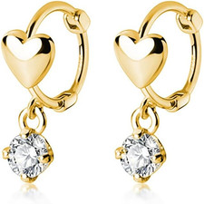 Sterling Silver Small Love Heart Huggie Hoop Earrings for Women Tiny CZ Heart Ho