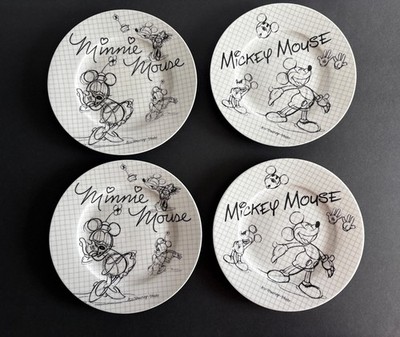 DISNEY SKETCHBOOK SALAD PLATES MICKEY & MINNIE SET OF 4