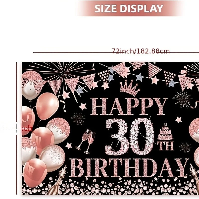 30th Rose Gold Birthday Party Backdrop Rose Gold Glitter Balloons Happy Birthday - Image 2 of 4