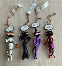 2008 Hallmark Halloween 1st year Sassy Diva Cat Ornament Complete Set of 4 HTF